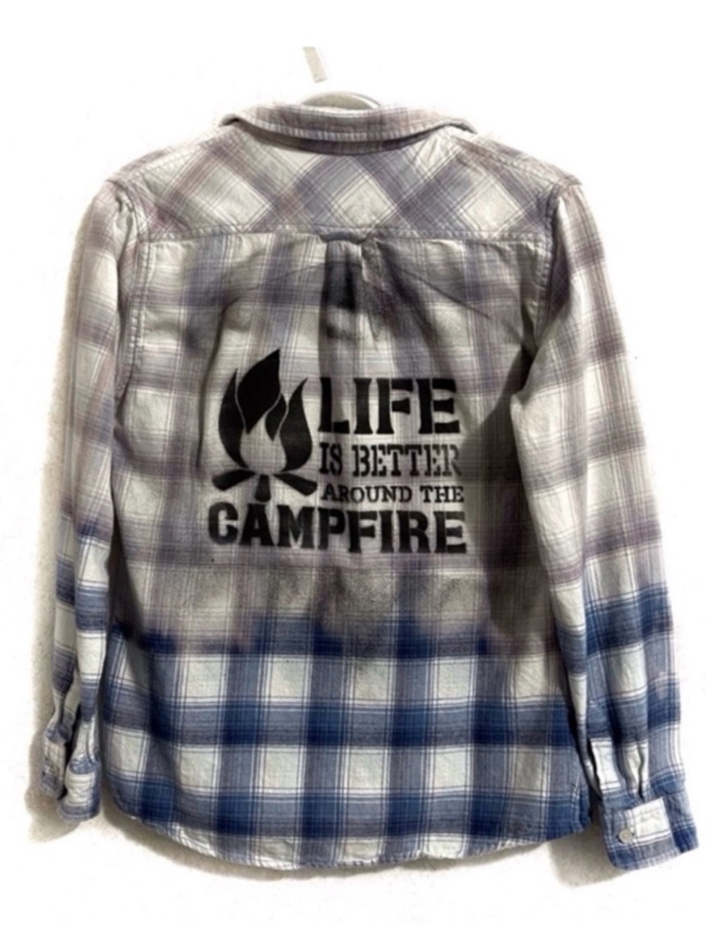 Custom upcycled “Camping” plaid, flannel.